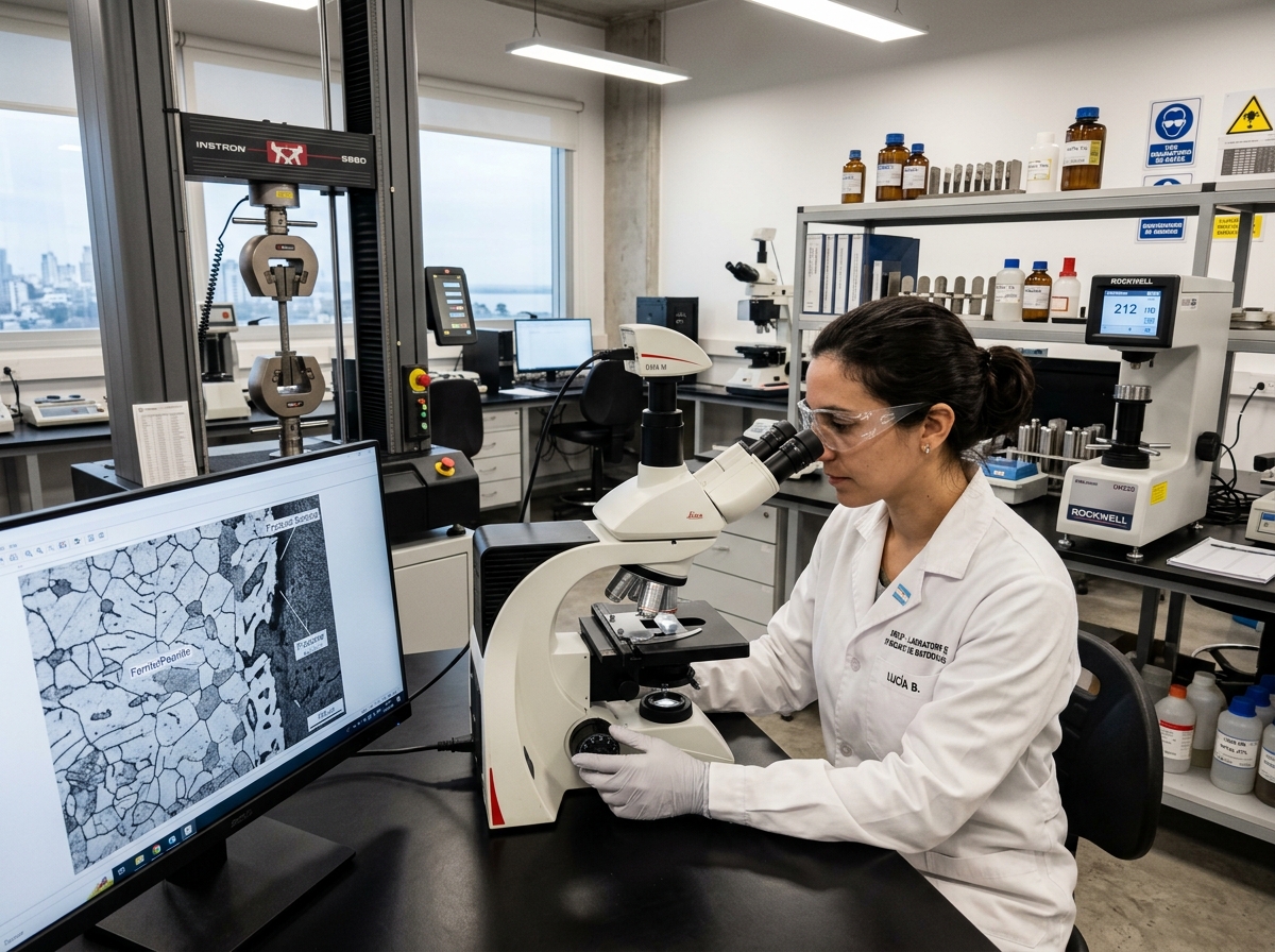 Laboratorio de ensayos metalúrgicos y dureza de aceros