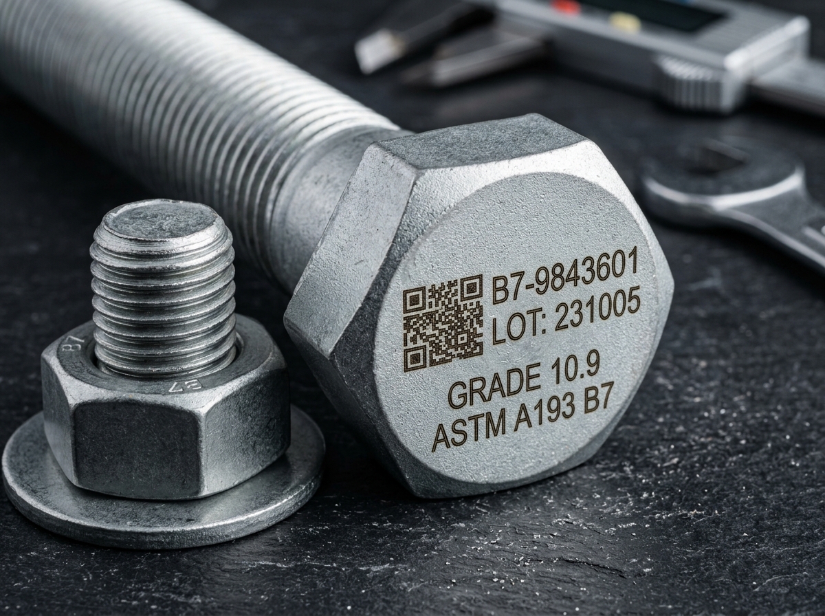 Pernos de anclaje estructural grado 10.9 ASTM A193 B7 con código QR